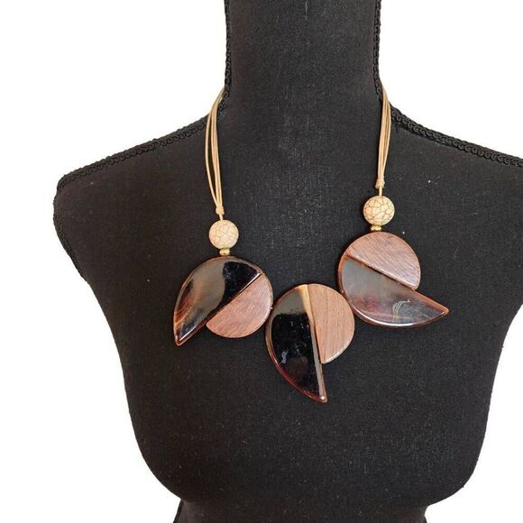 Multi-strand Cord Triple Geometric Pendant Reversible Necklace Brown - Picture 2 of 9